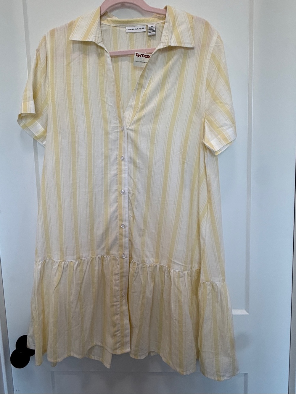 Sincerely Jules Yellow and White Striped Button-Down Dress/Swim Cover